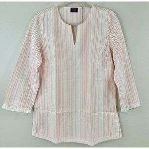 UNTUCKIT Durfort Top Size 14 White Pink NWT Striped Blouse Cotton Preppy Shirt